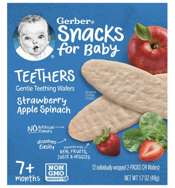 Gerber Snacks for Baby Teethers, Gentle Teething Wafers, Strawberry Apple Spinach, 1.7 Ounce, 12 Count Box (Pack of 6)